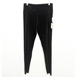 CAFFE MARRAKESH Crushed Velvet Leggings Womens Size M Black High Rise Academia